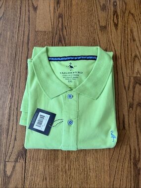 Tailorbyrd Men's Bright Lime Polo Shirt with Blue Logo